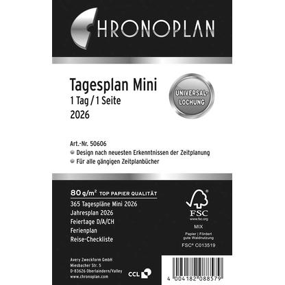 Artikelbild für CHRONOPLAN Kalendereinlage 2026 Tagesplan Mini (7,9 x 12,5 cm), Artikelnummer 591109