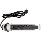 Artikelbild 1 für HAMMERBACHER 3-fach Tischsteckdose 2,0 m schwarz mit USB-Buchse, Artikelnummer 743127