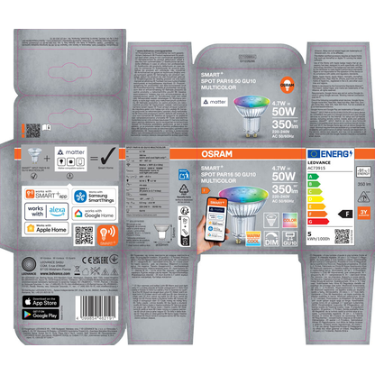 Artikelbild 6 für OSRAM LED-Lampe SMART+ MATTER SPOT GU10 4,7 W Drahtlose Steuerung über App oder Sprachsteuerung, 1 St., Artikelnummer 709958