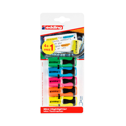 Artikelbild für 4 + 1 GRATIS: edding 7 Mini Textmarker farbsortiert, 4 St. + GRATIS 1 St., Artikelnummer 347528