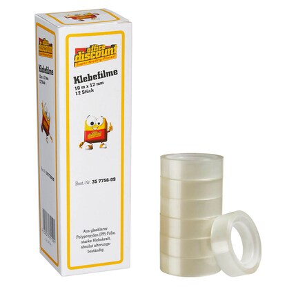 Artikelbild für office discount Klebefilm transparent 12,0 mm x 10,0 m 12 Rollen, Artikelnummer 357756