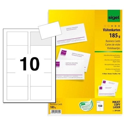 Artikelbild für SIGEL Visitenkarten DP830 matt weiß 185 g/qm, 150 St., Artikelnummer 503896