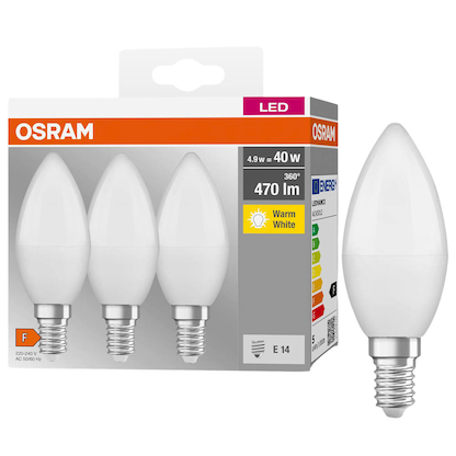 Artikelbild für OSRAM LED-Lampen Base CLASSIC B40 Multipack E14 4,9 W matt, 3 St., Artikelnummer 144248