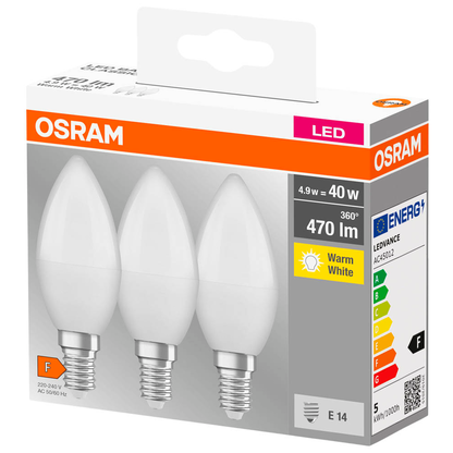Artikelbild 4 für OSRAM LED-Lampen Base CLASSIC B40 Multipack E14 4,9 W matt, 3 St., Artikelnummer 144248