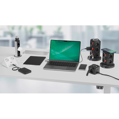 Artikelbild 6 für as-Schwabe QI-Wireless Ladestation 2-fach Steckdosenturm 1,5 m schwarz mit USB-Buchse, Artikelnummer 973014