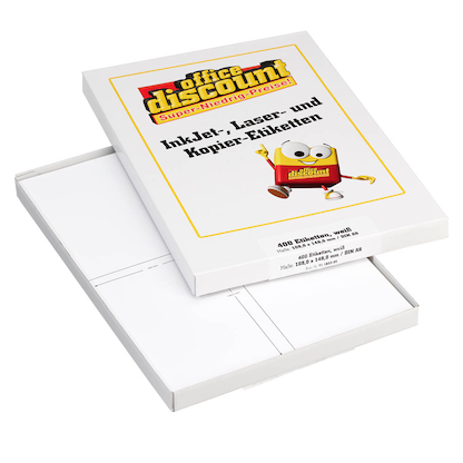 Artikelbild für office discount Etiketten weiß 105,0 x 148,0 mm, 100 Blatt, Artikelnummer 711622