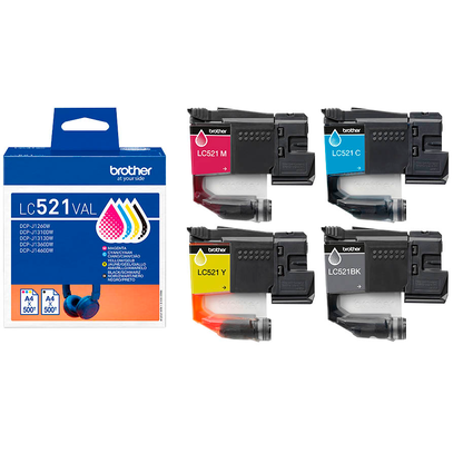 Artikelbild für brother LC-521VAL schwarz, cyan, magenta, gelb Druckerpatronen, 4er-Set, Artikelnummer 673818