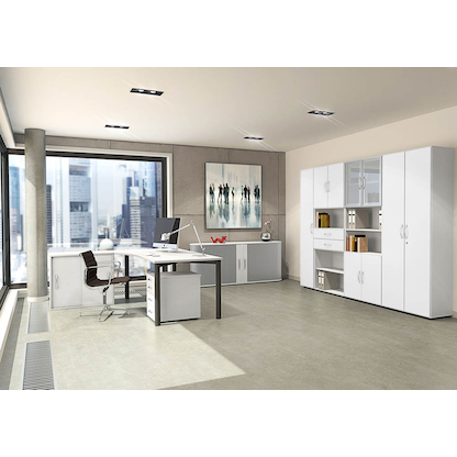 Artikelbild 5 für geramöbel Flex höhenverstellbarer Schreibtisch lichtgrau, silber L-Form, 5-Fuß-Gestell silber 216,6 x 113,0 cm, Artikelnummer 881641