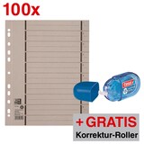 Artikelbild 1 für AKTION: OXFORD Trennblätter DIN A4 1-10 grau, 250 g/qm, 100 St. + GRATIS tesa Mini-Korrektur-Roller, blau, Artikelnummer 134155