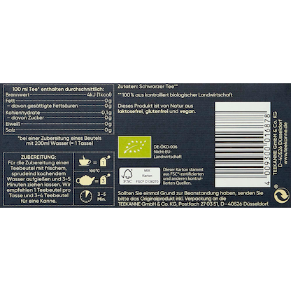 Artikelbild 4 für TEEKANNE Bio Schwarzer Tee Klassik Bio-Tee 20 Portionen, Artikelnummer 778623