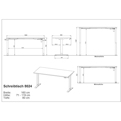 Artikelbild 3 für GERMANIA Profi 3.0 höhenverstellbarer Schreibtisch lichtgrau rechteckig, T-Fuß-Gestell silber 160,0 x 80,0 cm, Artikelnummer 728976