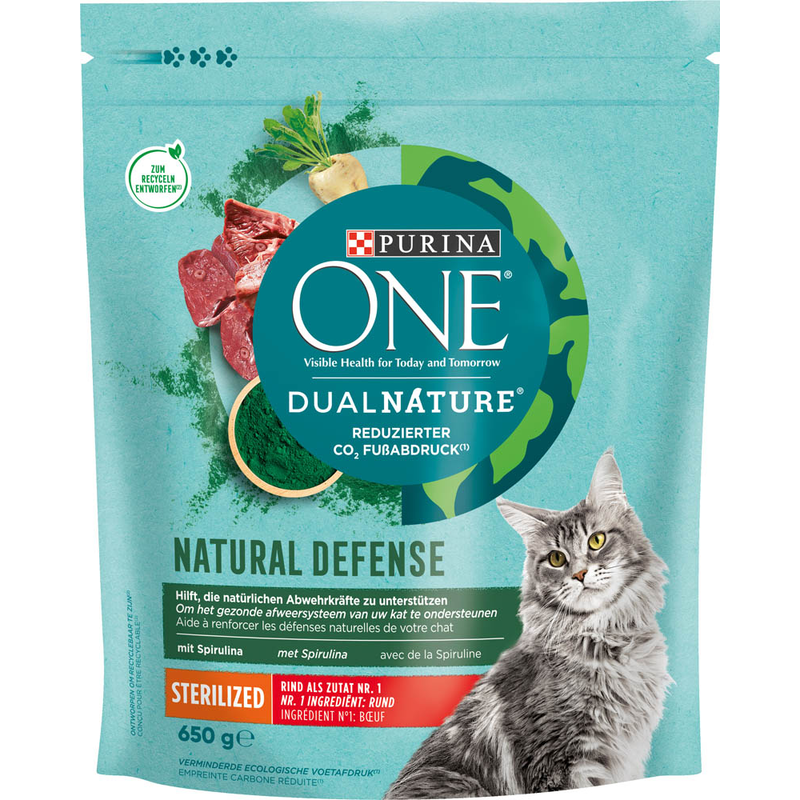 PURINA ONE Katzen-Trockenfutter Dual Nature kastrierte Katze Rind und  Spirulina 650,0 g | office discount