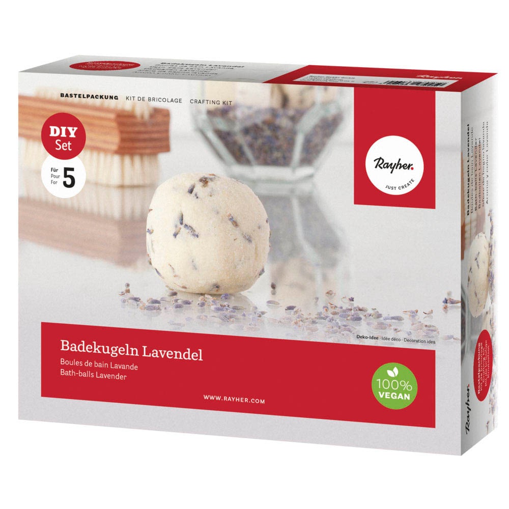 Rayher DIY-Set Badekugeln Lavendel – Kosmetikwachsmischung Für 5 Sprudelnde Badekugeln, Mit Duftöl & Lavendelblüten