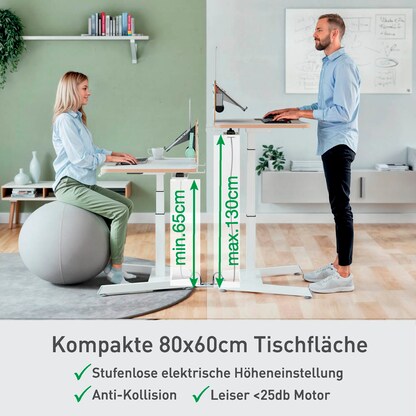 Artikelbild 12 für LEITZ Ergo elektrisch höhenverstellbarer Schreibtisch weiß rechteckig, A-Fuß-Gestell weiß 80,0 x 60,0 cm, Artikelnummer 401487