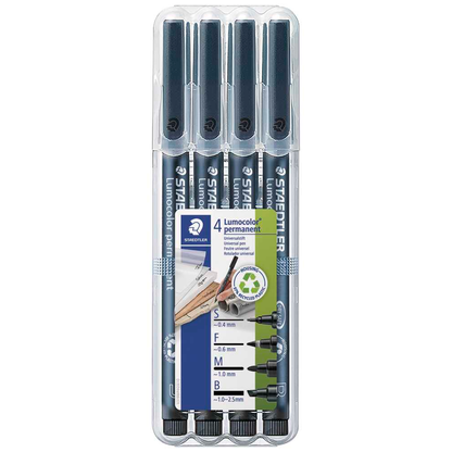 Artikelbild 2 für STAEDTLER Lumocolor Folienstifte schwarz 0,4 + 0,6 + 1,0 + 2,5 mm permanent, 4 St., Artikelnummer 455279