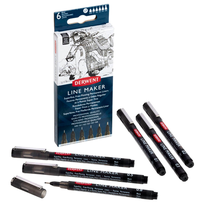 Artikelbild für DERWENT Line Maker Fineliner-Set schwarz, 6 St., Artikelnummer 464788