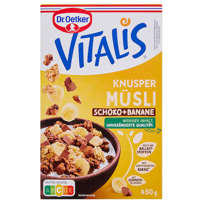 Artikelbild 2 für Dr. Oetker VITALIS KNUSPER SCHOKO+BANANE Müsli 450,0 g, 1 St., Artikelnummer 554227
