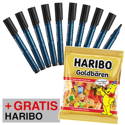 Artikelbild für AKTION: Schneider Maxx 133 Permanentmarker schwarz 1,0 - 4,0 mm, 10 St. + GRATIS HARIBO Goldbären 175,0 g, Artikelnummer 730327