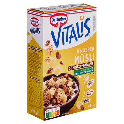 Artikelbild für Dr. Oetker VITALIS KNUSPER SCHOKO+BANANE Müsli 450,0 g, 1 St., Artikelnummer 554227