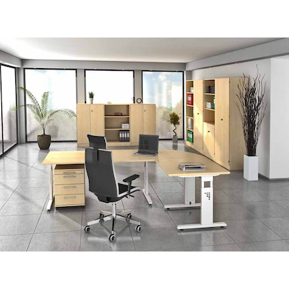 Artikelbild 5 für HAMMERBACHER OS 12 höhenverstellbarer Schreibtisch ahorn rechteckig, C-Fuß-Gestell silber 120,0 x 80,0 cm, Artikelnummer 656773