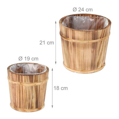 Artikelbild 5 für relaxdays Pflanzkübel-Set Holz, Ø 24,0/19,0 cm braun, 2 St., Artikelnummer 313839