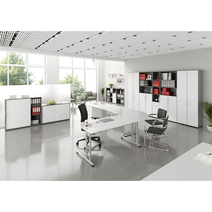 Artikelbild 4 für HAMMERBACHER Popular höhenverstellbarer Schreibtisch weiß rechteckig, C-Fuß-Gestell silber 160,0 x 80,0 cm, Artikelnummer 990907