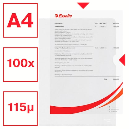 Artikelbild 9 für Esselte Sichthüllen DIN A4 transparent genarbt 0,11 mm, 100 St., Artikelnummer 844607