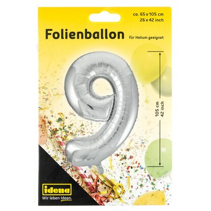 Artikelbild 3 für Idena Folienballon Zahl 9 silber, 1 St., Artikelnummer 252629