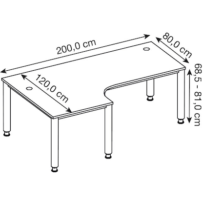 Artikelbild 2 für HAMMERBACHER Orbis höhenverstellbarer Schreibtisch lichtgrau L-Form, 5-Fuß-Gestell silber 200,0 x 80,0/120,0 cm, Artikelnummer 484931