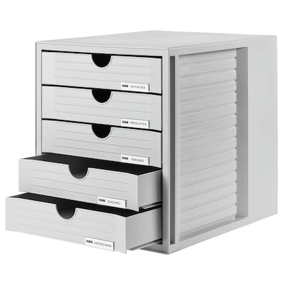 Artikelbild 2 für HAN Schubladenbox System-Box lichtgrau 1450-11D, DIN A4 mit 5 Schubladen, 1 St., Artikelnummer 358937