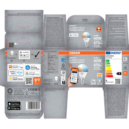 Artikelbild 5 für OSRAM LED-Lampe SMART+ MATTER Classic P40 E14 4,9 W matt, 1 St., Artikelnummer 710099