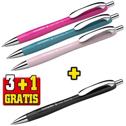 Artikelbild für 3 + 1 GRATIS: Schneider Kugelschreiber Slider Rave XB farbsortiert, Schreibfarbe: blau, 3 St. + GRATIS 1 Slider Rave XB schwarz, Artikelnummer 266177