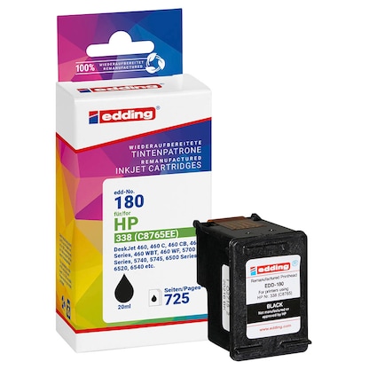 Artikelbild für edding EDD-180 schwarz Druckerpatrone kompatibel zu HP 338 (C8765E), Artikelnummer 108241