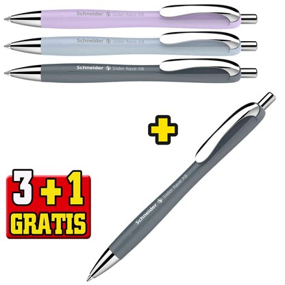 Artikelbild für 3 + 1 GRATIS: Schneider Kugelschreiber Slider Rave XB farbsortiert, Schreibfarbe: blau, 3 St. + GRATIS 1 St., Artikelnummer 787067
