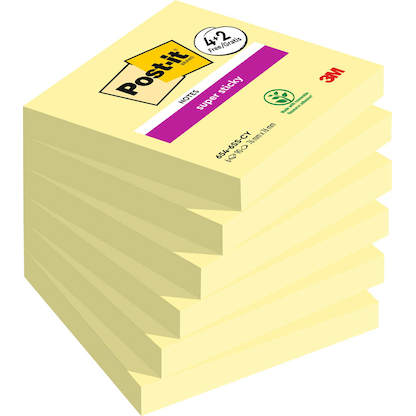 Artikelbild für 4 + 2 GRATIS: Post-it® Super Sticky Notes Haftnotizen extrastark gelb, 4 Blöcke + GRATIS 2 Blöcke, Artikelnummer 620274
