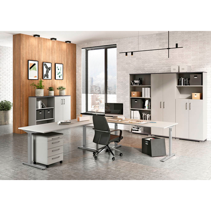 Artikelbild 7 für GERMANIA Profi 3.0 Schreibtisch lichtgrau L-Form, C-Fuß-Gestell silber 260,0 x 260,0 cm, Artikelnummer 104469