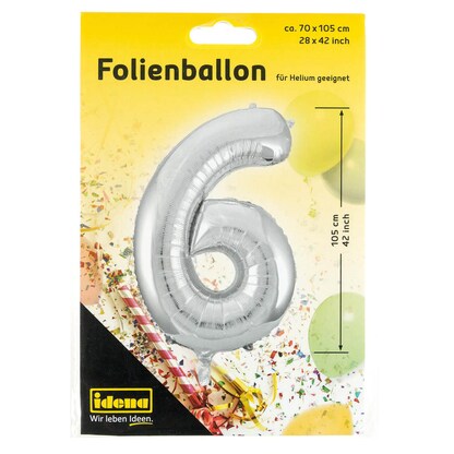 Artikelbild 3 für Idena Folienballon Zahl 6 silber, 1 St., Artikelnummer 252639