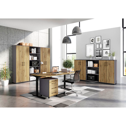 Artikelbild 5 für GERMANIA Profi 3.0 höhenverstellbarer Schreibtisch grandson-eiche rechteckig, C-Fuß-Gestell schwarz 160,0 x 80,0 cm, Artikelnummer 166407