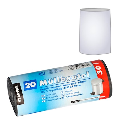 Artikelbild für STARPAK Müllbeutel 30,0 l grau 17,0 µm, 20 St., Artikelnummer 566974