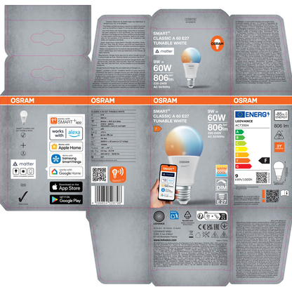 Artikelbild 5 für OSRAM LED-Lampe SMART+ MATTER Classic A60 E27 9 W matt, 1 St., Artikelnummer 710219