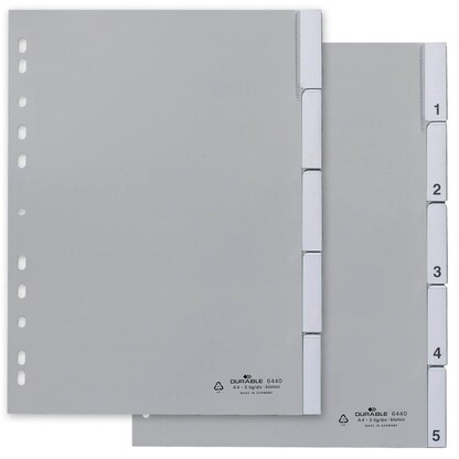 Artikelbild für DURABLE Ordnerregister DIN A4 Vollformat 1-5 grau 5-teilig mit Wechseltaben, 1 Satz, Artikelnummer 147223