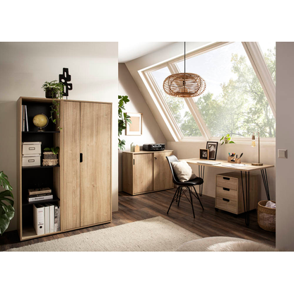 Artikelbild 4 für MÖBELPARTNER Emmik Schreibtisch weiß-eiche rechteckig, 4-Fuß-Gestell schwarz 138,0 x 60,0 cm, Artikelnummer 610559