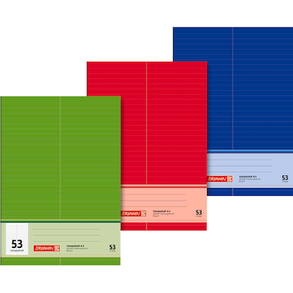 Artikelbild 2 für BRUNNEN Vokabelheft grün, rot oder blau Lineatur 53 liniert DIN A4 ohne Rand, 32 Blatt, 1 St., Artikelnummer 775467
