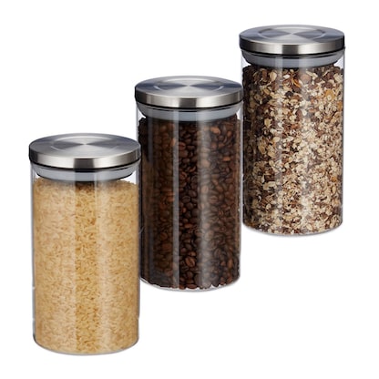 Artikelbild für relaxdays Vorratsdosen 18,0 cm hoch transparent 1,0 l, 3 St., Artikelnummer 472227