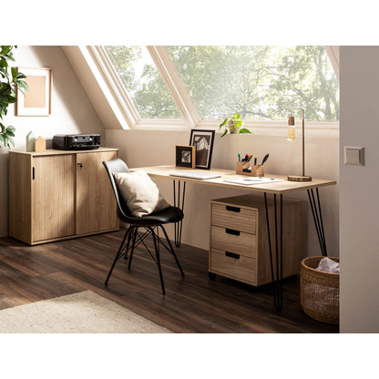 Artikelbild 5 für MÖBELPARTNER Emmik Schreibtisch weiß-eiche rechteckig, 4-Fuß-Gestell schwarz 138,0 x 60,0 cm, Artikelnummer 610559