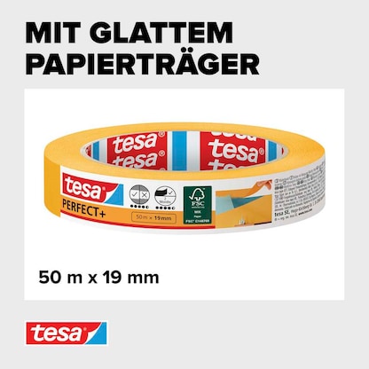 Artikelbild 2 für tesa PERFECT+ Kreppband orange 19,0 mm x 50,0 m 1 Rolle, Artikelnummer 724227