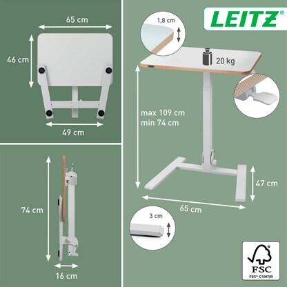 Artikelbild 7 für AKTION: LEITZ Ergo Compact höhenverstellbarer Schreibtisch weiß rechteckig abgerundet, T-Fuß-Gestell weiß 65,0 x 46,0 cm + GRATIS 2x LEITZ Notizbuch DIN A6 kariert, Artikelnummer 718696