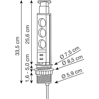 Artikelbild 2 für HAMMERBACHER 3-fach Tischsteckdose 2,0 m schwarz mit USB-Buchse, Artikelnummer 743127