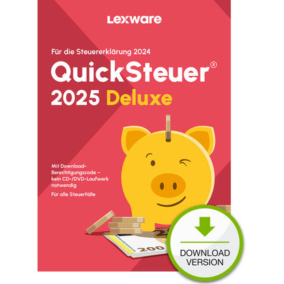 Artikelbild für LEXWARE QuickSteuer Deluxe 2025 (für das Steuerjahr 2024) Software Vollversion (Download-Link), Artikelnummer 492726