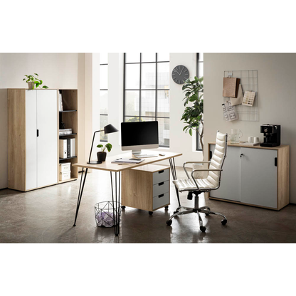 Artikelbild 3 für MÖBELPARTNER Emmik Schreibtisch weiß-eiche rechteckig, 4-Fuß-Gestell schwarz 138,0 x 60,0 cm, Artikelnummer 610559